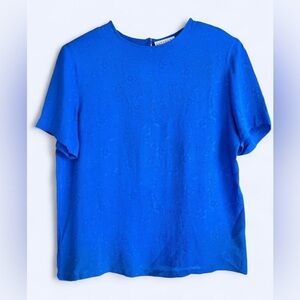 80s Vintage Northern Traditions Womens Blue 100% Silk Floral Flowy Top Small